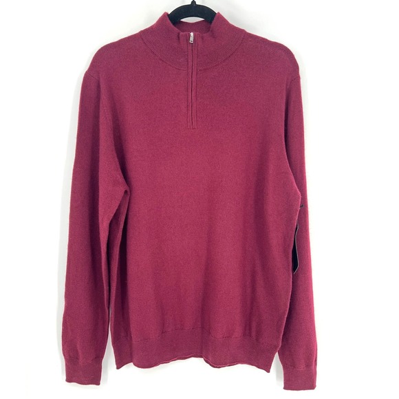 Christian Lacroix Other - Christian Lacroix Large 100% Extrafine Merino Wool Burgundy Quarter Zip Sweater